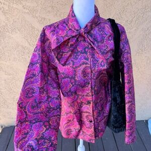 vintage act iii purple and pink paisley button up blouse with tie neck